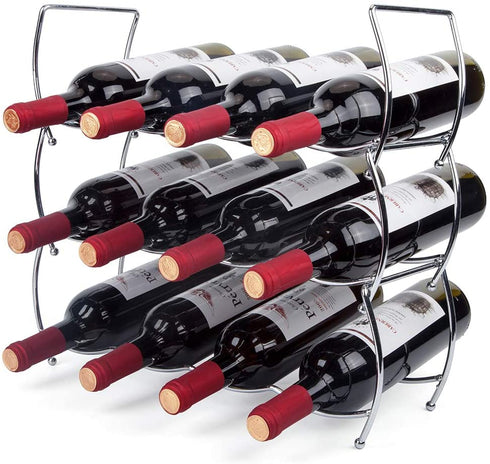 MOCREO Wine Rack, 3-Tier 12 Bottles Stackable Cabinet Wine Organizer Storage Rack freestanding Floor for Cabinet Pantry Holder, Metal