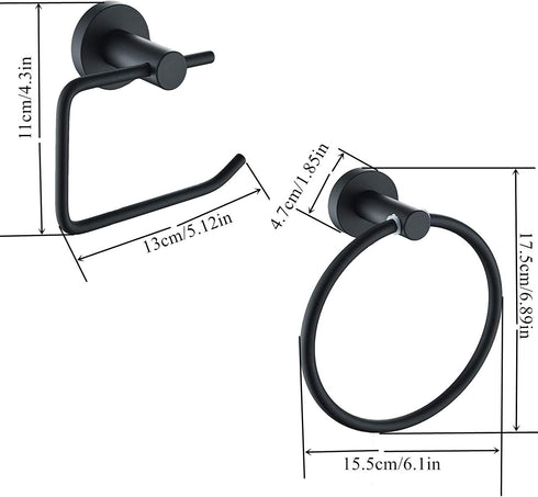 Cavoli Bathroom Accessories Set 2-Piece Aluminum Towel Ring, Toilet Paper Holder, Rustproof Wall Mounted Matte Black Finish