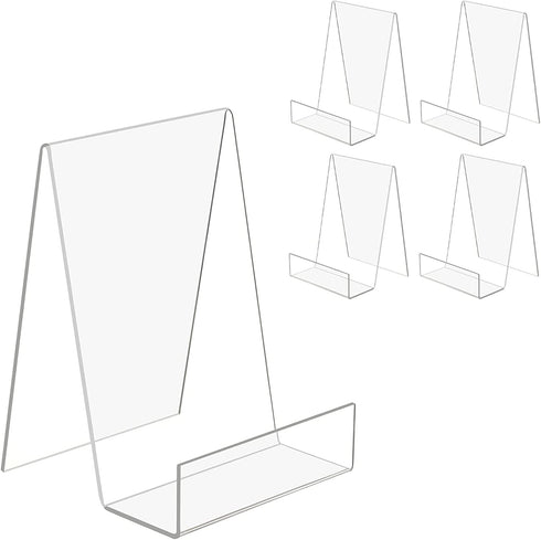 TRIMOU Clear Acrylic Book Stand with Ledge Clear Acrylic Book Display Easel, Display Stand for Displaying Books Pictures Albums Comic Books CDs Artworks Tablets or Other Items (Large)