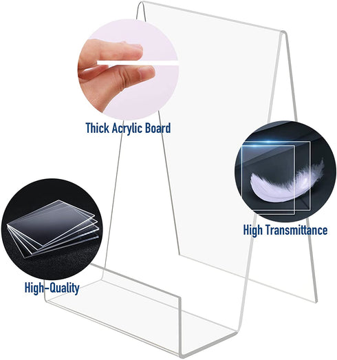 TRIMOU Clear Acrylic Book Stand with Ledge Clear Acrylic Book Display Easel, Display Stand for Displaying Books Pictures Albums Comic Books CDs Artworks Tablets or Other Items (Large)