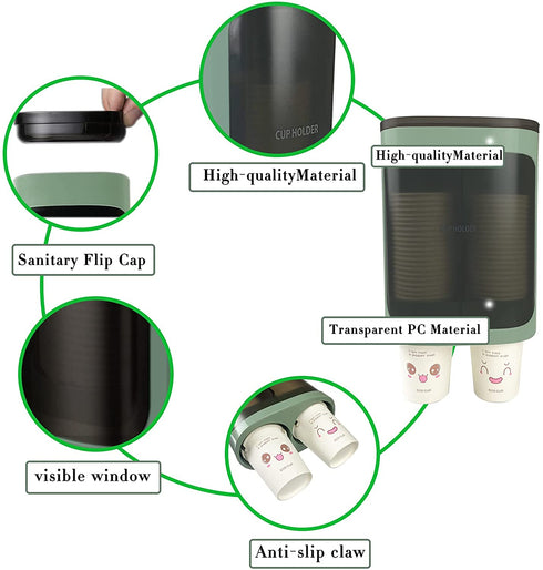 Kimsmap Cup Dispenser, Pull Type Water Cooler Cup Holder Fit 3oz - 6oz Small Cup, Wall Mount Disposable Cup Dispenser for Bathroom Home Office Gym Green
