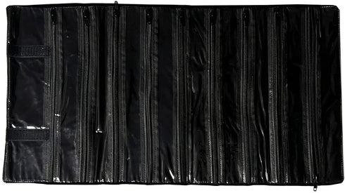 UnionPlus Velvet Travel Jewelry Case Roll Bag Organizer for Necklace, 9 Zipped Grids, Black