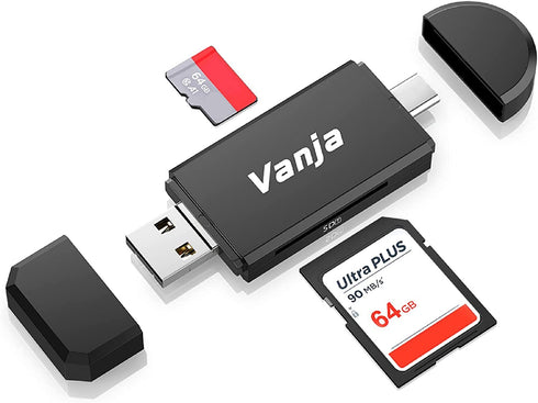 Vanja SD Card to USB Adapter, 3-in-1 USB-C USB-A Micro USB SD Card Reader,Trail Camera Memory Card Reader for PC/Laptop/Phone/Tablet, for SD SDXC SDHC MMC RS-MMC microSDXC microSD microSDHC UHS-I Card