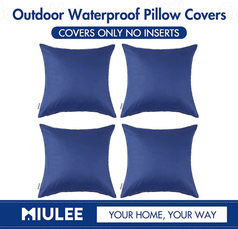MIULEE Pack of 4 Decorative Outdoor Waterproof Pillow Covers Square Garden Cushion Cases PU Coating Throw Pillow Cover Shell for Patio Tent Park Couch 16x16 Inch Navy Blue