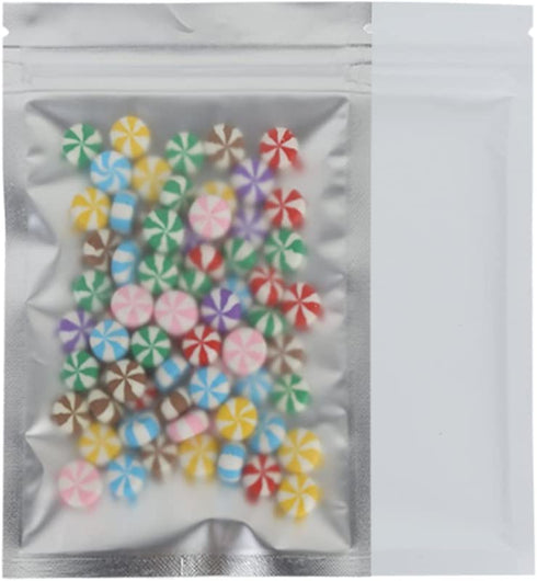 Clear Window Flat Colored Metallic Foil Zipper Seal Bag (100 Pack) (White, Flat | 1.5oz)