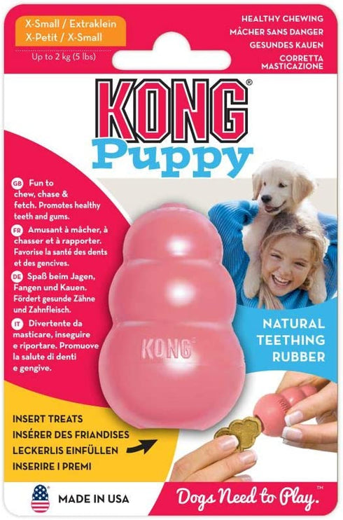 KONG - Puppy Toy Natural Teething Rubber - Fun to Chew, Chase and Fetch (Color May Vary) - for Extra Small Puppies