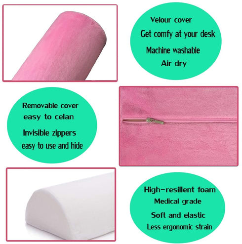 SKYZONAL Memory Foam Bolster Pillow for Neck Back Lumbar Spine Knee Pain Relief Pillow Support Half-Moon?Pink?