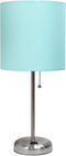 Limelights LT2024-AQU Stick Charging Outlet Table Lamp, Brushed Steel Base/Aqua Shade