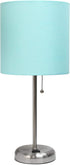 Limelights LT2024-AQU Stick Charging Outlet Table Lamp, Brushed Steel Base/Aqua Shade