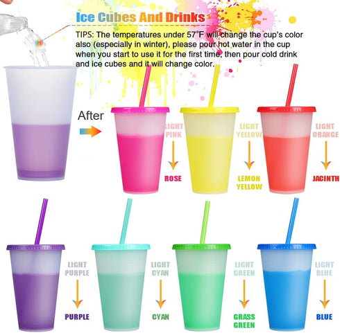 Color Changing Cups Tumblers with Lids Straws - 16oz Kids Tumblers Reusable Plastic Cold Cups for Adults