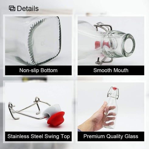 Swing Top Glass Bottles 8 oz with Airtight Lids for Home Brewing, Kombucha, Kefir, Vanilla Extract, Beer, Oil, Vinegar, Homemade Juices, Water,Soda Set of 9