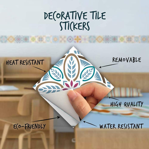 Venecia Decorative Tile Stickers Set 12 Units 6x6 inches. Peel & Stick Vinyl Tiles. Backsplash. Home Decor. Furniture Decor. Staircase Decor. 3 sqf per Package.