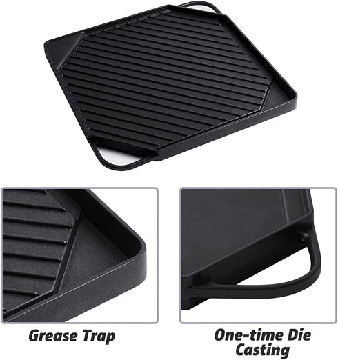 Youtian Reversible Griddles/Grill,2-in-1 Double Use,Non-Stick Aluminum Stove Top Portable for Camping,Square Shaped Black