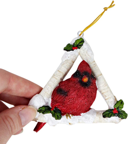 Rustic Cardinal Christmas Tree Ornaments for Home Decor (Holly Branch)