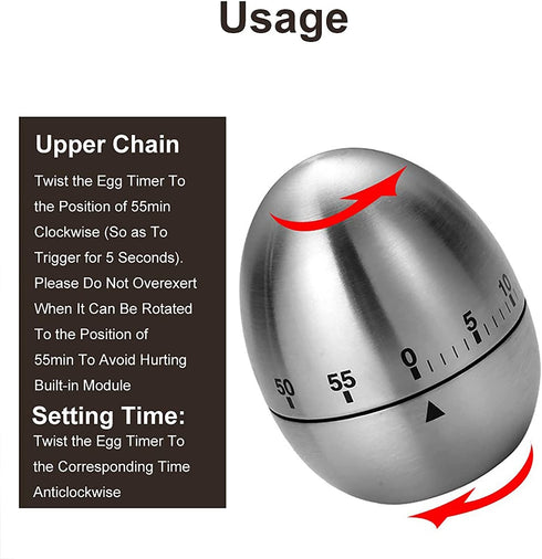 Kitchen Egg Timers for Boiling Eggs?Cute Manual Stainless Steel Metal Mechanical Visual Countdown for Cooking Timer with Loud Alarm?for School, Learning, Projects, and Exercise