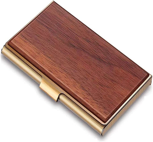 NDYDGUN Business Card Case Wood Business Card Holders, Pocket Business Card Case Walnut & Stainless Steel For Men &Women