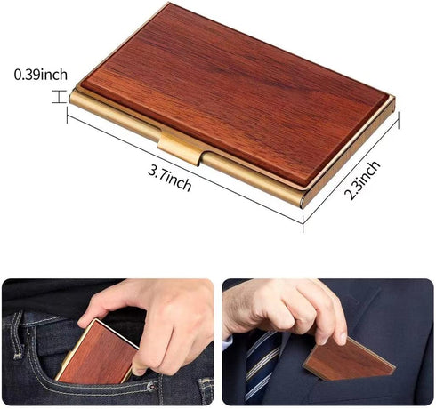 NDYDGUN Business Card Case Wood Business Card Holders, Pocket Business Card Case Walnut & Stainless Steel For Men &Women