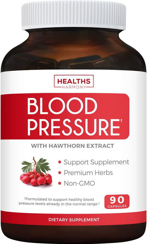Blood Pressure Support Supplement (Non-GMO) - Premium Natural Herbs, Vitamins & Berries - High Dosage of Hawthorn Extract – Berry Lower Pills – 90 Capsules