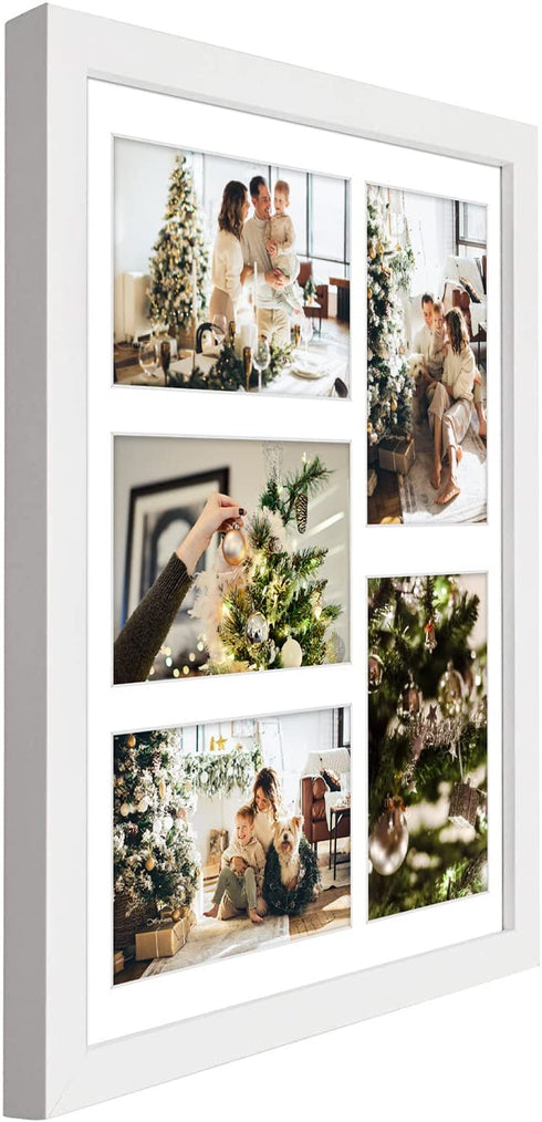 Golden State Art, 11x14 White Wood Frame with White Mat - Displays Five 4x6 Photos - Real Glass, Sawtooth Hangers, Swivel Tabs - Wall Mounting, Landscape, Portrait