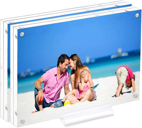 Acrylic 5X7 Clear Acrylic Picture Frames, Magnetic Picture Frames with Gift Box Package, Double Sided Acrylic Photo Frames Stand in Desk or Table, Pack of 2?Bonus Microfiber Cloth + 2 Pack Stand)