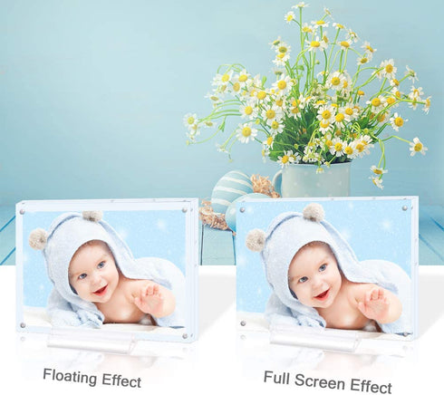 Acrylic 5X7 Clear Acrylic Picture Frames, Magnetic Picture Frames with Gift Box Package, Double Sided Acrylic Photo Frames Stand in Desk or Table, Pack of 2?Bonus Microfiber Cloth + 2 Pack Stand)