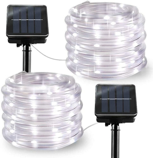 LiyuanQ Solar String Lights Outdoor Rope Lights, 2 Pack 8 Modes 100 LED Solar Powered Outdoor Waterproof Tube Light Copper Wire Fairy Lights for Garden Fence Yard Party Wedding Decor (Cool White)