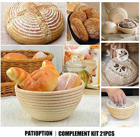 Bread Proofing Baskets Set, PATIOPTION Banneton Baskets Round Banneton Proofing Baskets Used for Making Sourdough Bread with Liner+Bread Lame+Dough+Scraper+Whisk+Stencils Baking Bowl Gift for Bakers