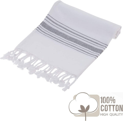 Hand Towels for Bathroom (Set of 3) Boho Turkish Kitchen Towels, Decorative Farmhouse Towels for Kitchen, Fringe Tea Dish Cloth Set, Quick Dry and Highly Absorbent (18 x 38 inches) (Grey)