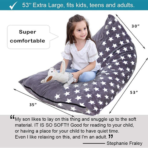 BCHWAY Stuffed Animal Storage Bean Bag Chair | 53" Extra Large Beanbag Cover for Kids and Adults, Plush Toys Holder and Organizer for Boys and Girls | Premium Velvet - Soft & Comfortabl (Stars Style)