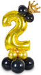32 inch Large Size Black Gold Number 2 Balloons ,Foil Aluminum Crown Balloon Latex Balloons Combination for 2nd Theme Birthday Party Wedding Decoration Baby Shower Supplies