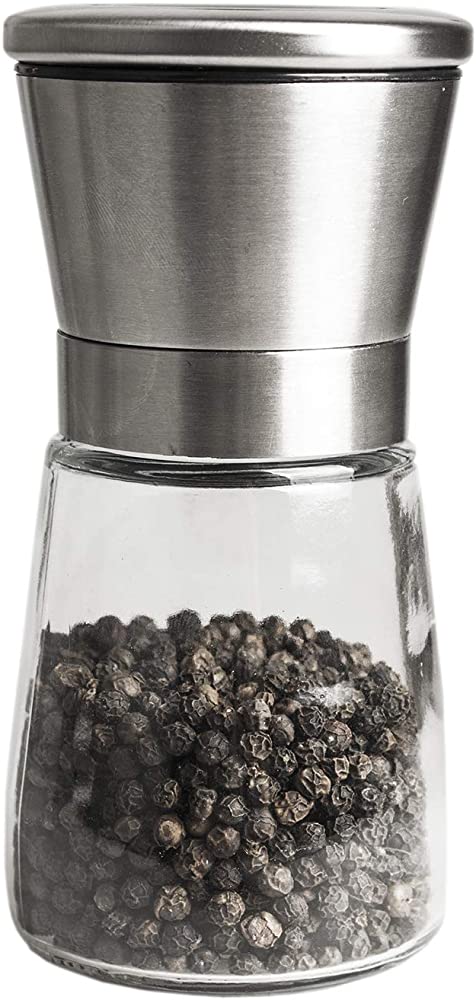 Stainless Steel Salt & Pepper Grinder with Lid, Ceramic Blades Glass Body Spice & Salt Shaker,Adjustable Coarseness Pepper & Salt Mill