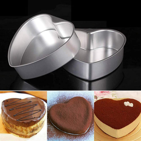 2pcs Heart Shaped Cake Pan Aluminum Cake Tray Removable Bottom Wedding Birthday Cheesecake Baking Mold (6+8inch)