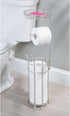 mDesign Freestanding Metal Wire Toilet Paper Roll Dispenser and Holder Stand for Bathroom Storage Organization - Top Round Storage Tray Shelf for Cell Phone, Book, Spray - Holds 4 Mega Rolls - Satin