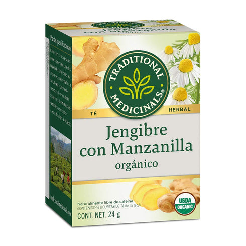 Traditional Medicinals Organic Ginger & Chamomile Herbal Tea, Relieves Occasional Indigestion or Nausea, (Pack of 1) - 16 Tea Bags