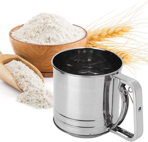 Flour Sifter Stainless Steel Large Sifter for Baking and Powdered Sugar Sifter Flour Sieve 4 Cup