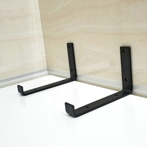 AddGrace 4 Pack Iron Shelf Brackets Angle Lip Bracket Wall Mounted Shelving Support with Screws for Wood Board Shelves (Black) 8 inch