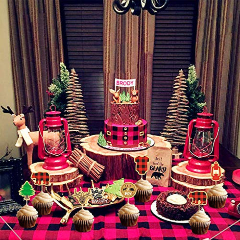 Lumberjack Baby Shower Cupcake Toppers Decorations, Buffalo Plaid Winter It's a Boy Gender Reveal Lumberjack Themed Cake Party Supplies, 48pcs