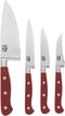 Mad Hungry 4-Piece Forged Specialty Knife Set - 6" Chef, 4.5" Utility, 3.5" Paring, & 3" Bird's Beak Knives (Red)