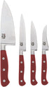 Mad Hungry 4-Piece Forged Specialty Knife Set - 6" Chef, 4.5" Utility, 3.5" Paring, & 3" Bird's Beak Knives (Red)