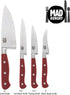 Mad Hungry 4-Piece Forged Specialty Knife Set - 6" Chef, 4.5" Utility, 3.5" Paring, & 3" Bird's Beak Knives (Red)