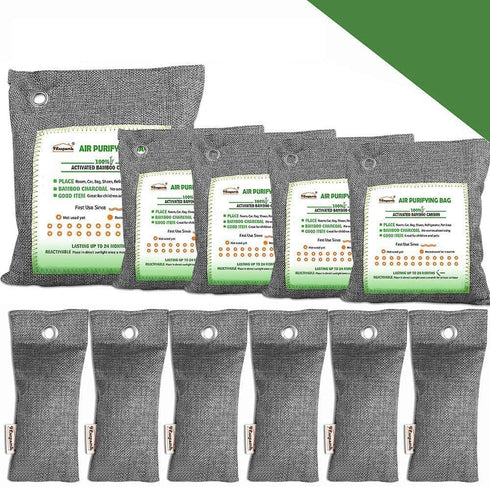 Bamboo Charcoal Air Purifying Bags, Breathe Green Charcoal Odor Eliminator Bags, Nature Fresher Air Purifier Bags, Activated Charcoal Odor Absorber for Home, Car, Closet, Bathroom (500g1,200g4,75g6)