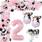 Cow 2nd Birthday Party Supplies for Girl, Farm Animal Theme Balloons Garland Arch Kit Party Decorations Farm Animal 2nd Birthday Party Supplies with Cow Head and Walking Cow Foil Balloons