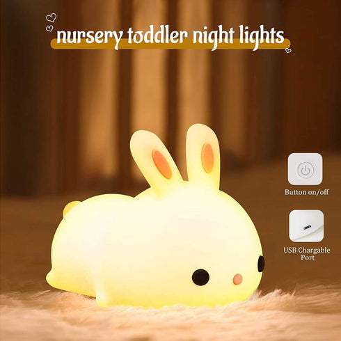 Wenscha Kids Night Light 7 Color Changing USB Rechargeable Night Light for Baby Toddler Christmas Gifts, Touch Portable LED Silicone Bunny Lamp for Nursery Girls Bedroom