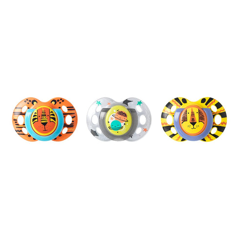 Tommee Tippee Day and Night Pacifiers, Symmetrical Design, BPA-Free Silicone Binkies, 18-36m, 3-Count, Colors and Designs May Vary