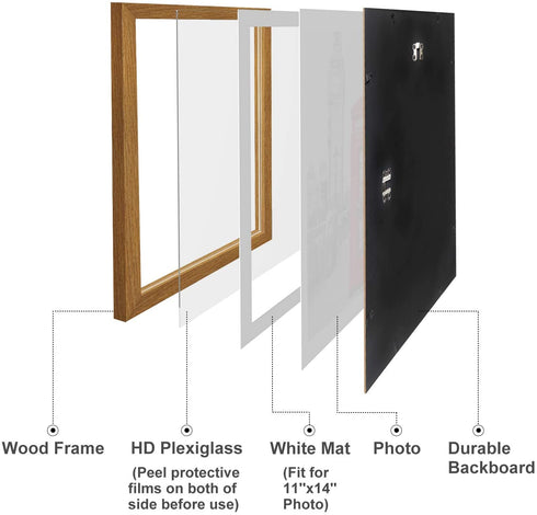 Relwaso 12x16 Frames Made to Display 11x14 Pictures with Mat or 12 x 16 Photo Without Mat, Picture Frames Made of Solid Wood for Vertical or Horizontal Wall Mounting