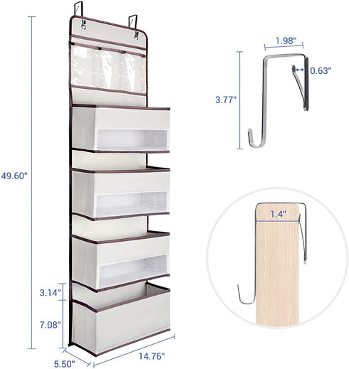 NesTidy Over The Door Organizer Storage, Wall Mount Hanging Organizer with 4 Large Capacity Pocket Organizers and 3 Small Pockets for Baby Essentials, Toys, Cosmetics, and Sundries (Beige, 1 Pack)