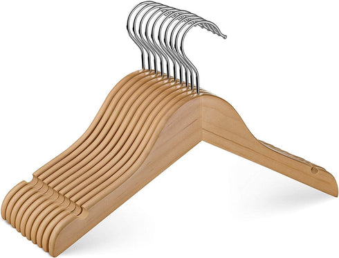 High-Grade Wooden Childrens/Kids Hangers (10 Pack) Smooth & Durable Wood Baby Hangers / Nursery Hangers - 12.5 Inch - Space Saving, 360° Hook & Cut Notches- Great Toddler Hanger For Dress Skirts Pants