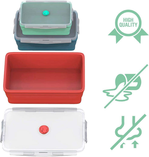 Silicone food storage - Collapsible food storage containers with lids - Space saving food containers in Small, Medium and Large - BPA Free Silicone - Collapsible tupperware microwave safe