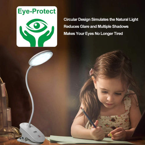 2 Pack Miady Clip on Lamp,Battery Powered Reading Lamp,Clip on Light for Bed Clip on Battery Light with 3 Brightness Level,USB Rechargeable, Reading Lamp