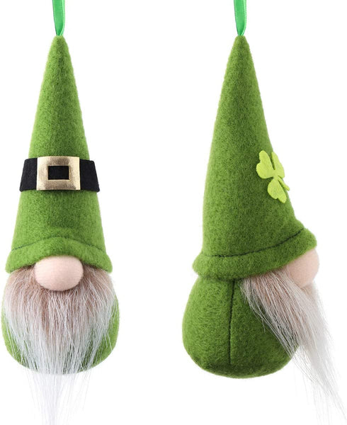 St Patrick Day Hanging Gnome Ornaments Set of 10, Irish Gnomes Handmade Leprechaun Elf Tomet DecorationsSpring Gnome Lucky Clover Hanging Ornament